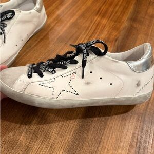 Golden Goose White Sneakers with Silver and Black Accents